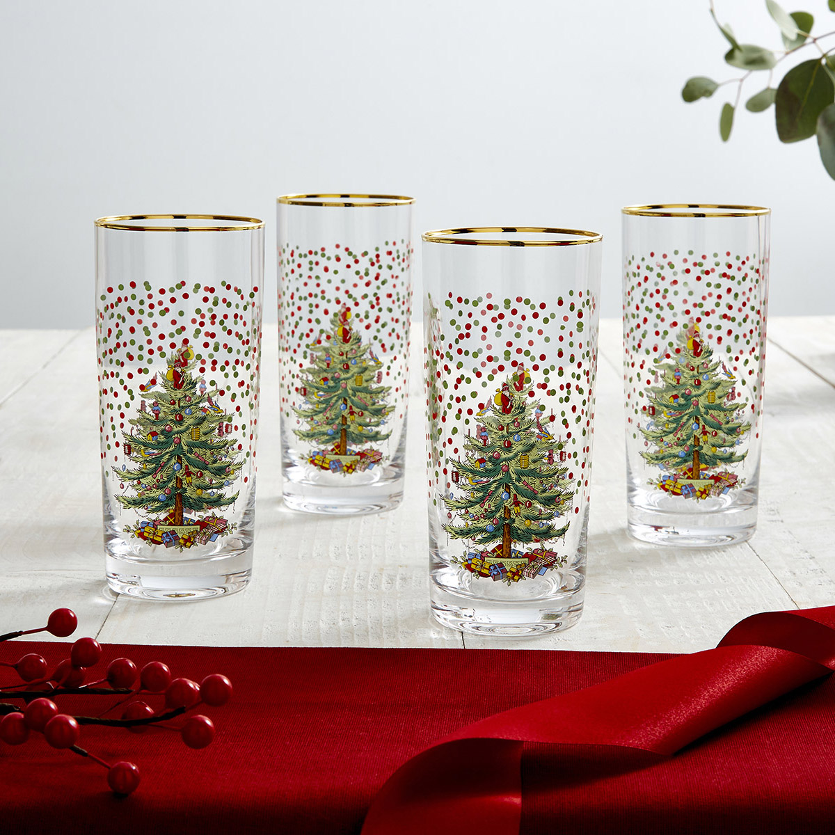 Christmas Tree Polka Dot High Ball Glasses image number null