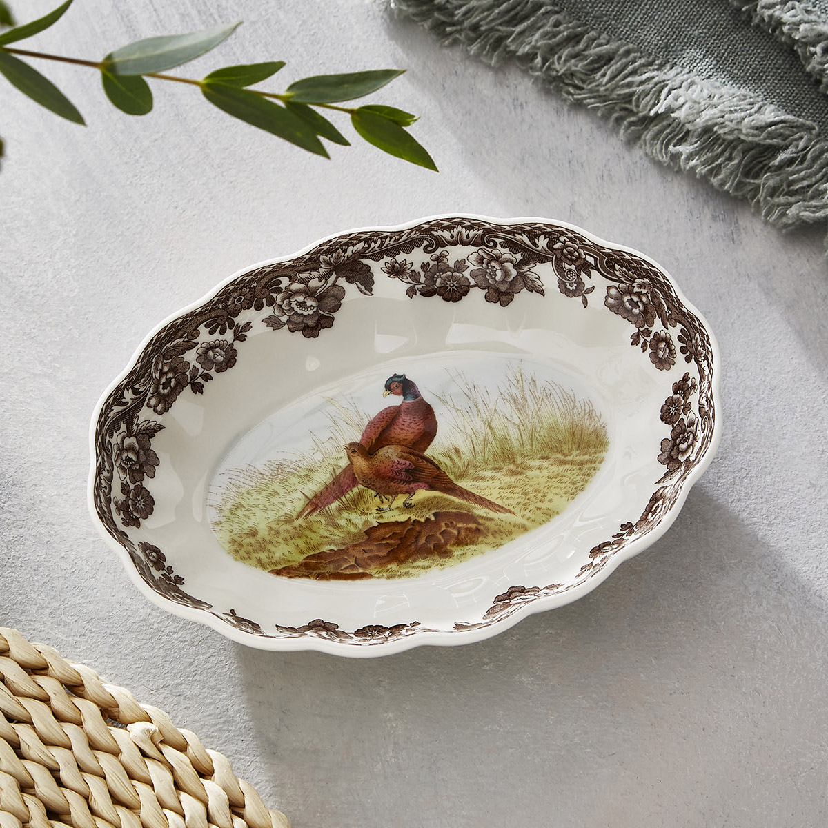 Woodland Pheasant Oval Fluted Dish image number null