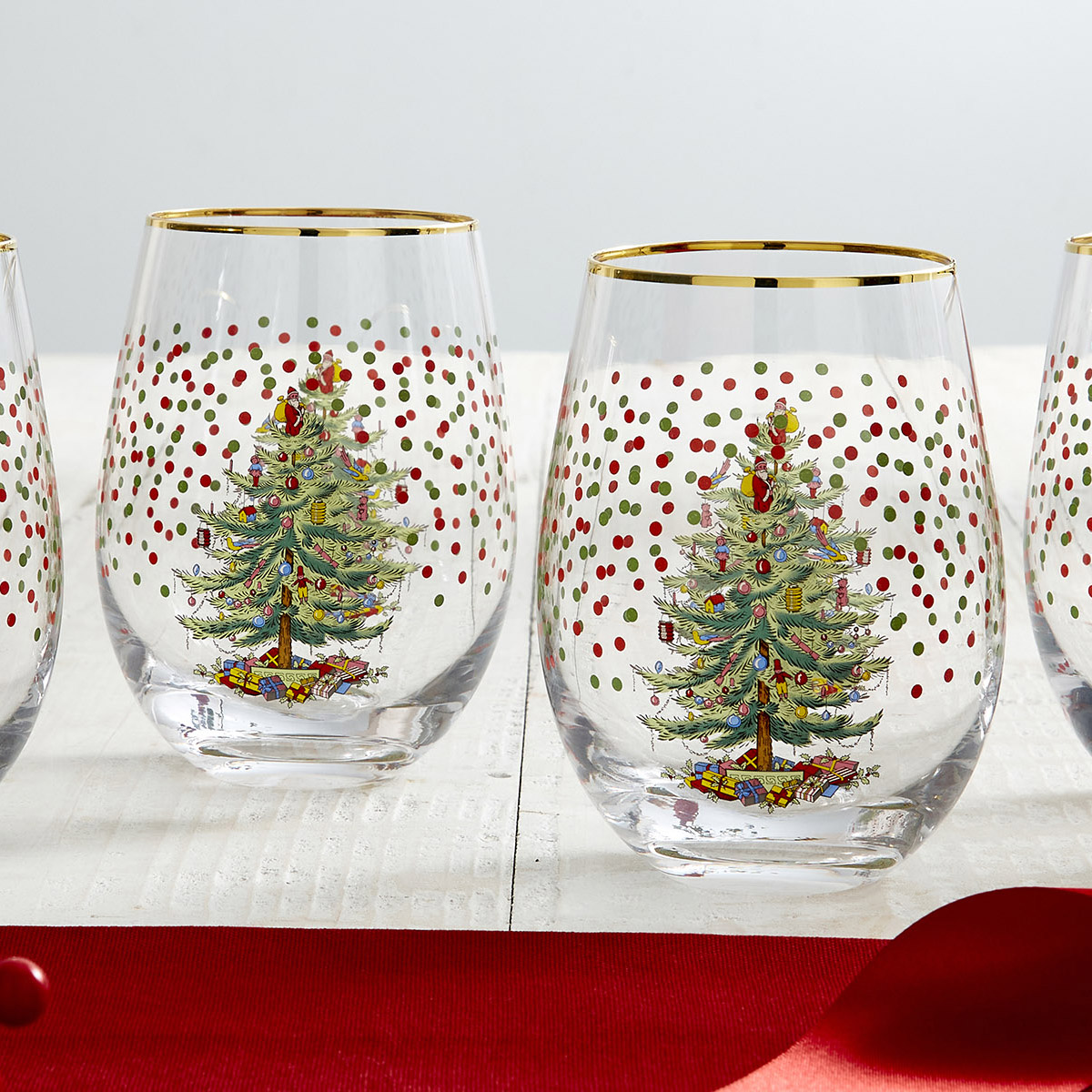 Christmas Tree Polka Dot Wine Glasses image number null