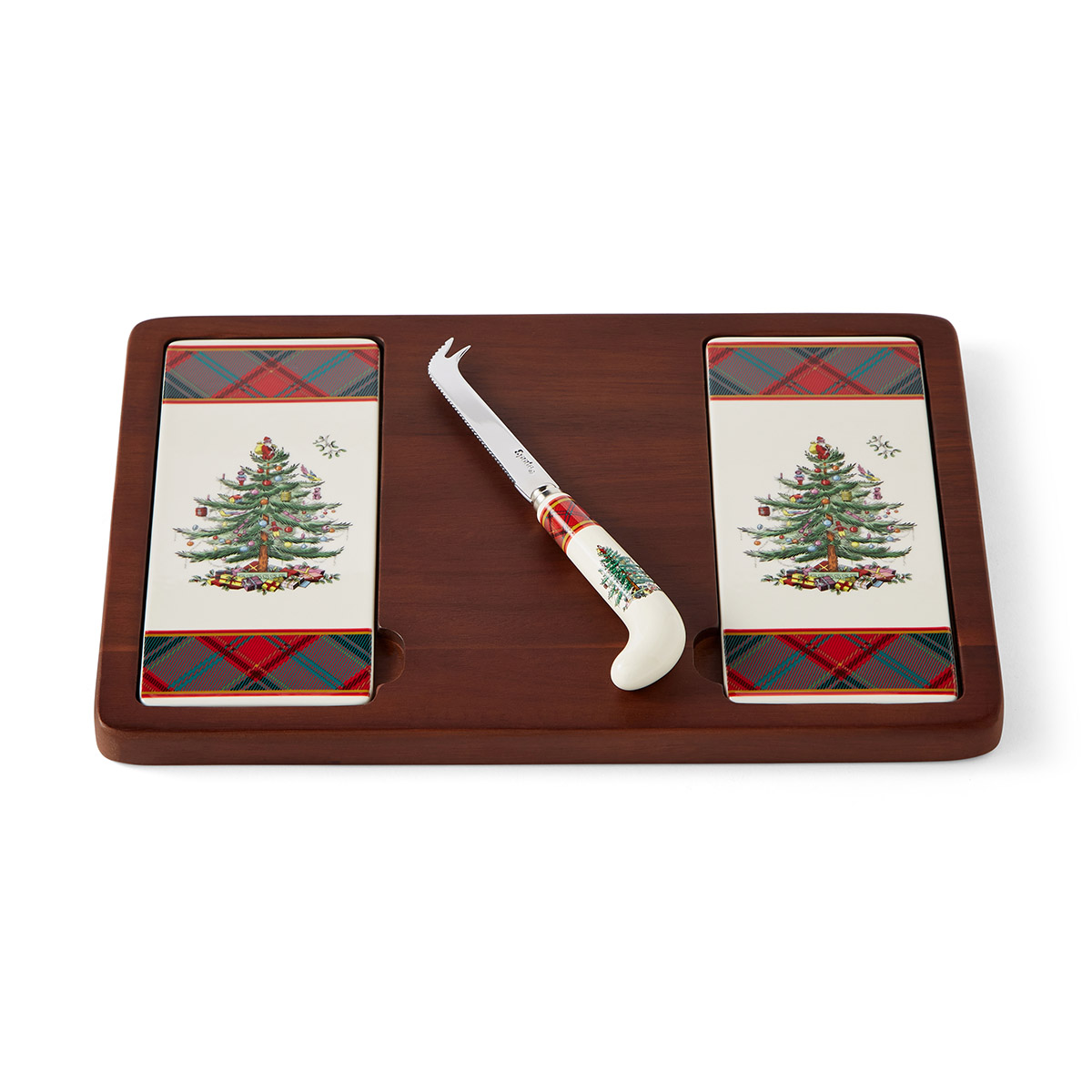 Christmas Tree Tartan Cheese Board & Knife image number null